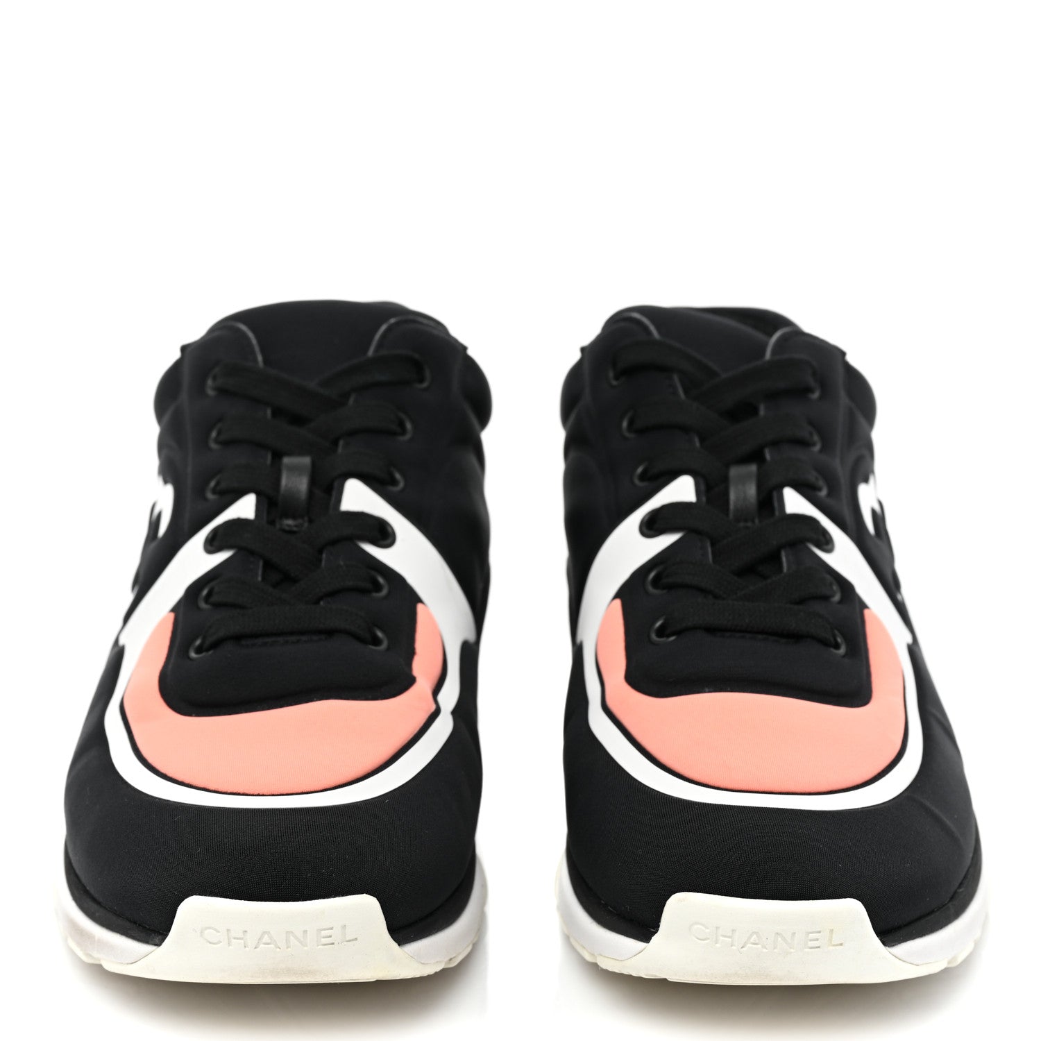 Chanel Lycra Fabric Womens CC Sneakers 38.5 Black White Pink 2 of 12
