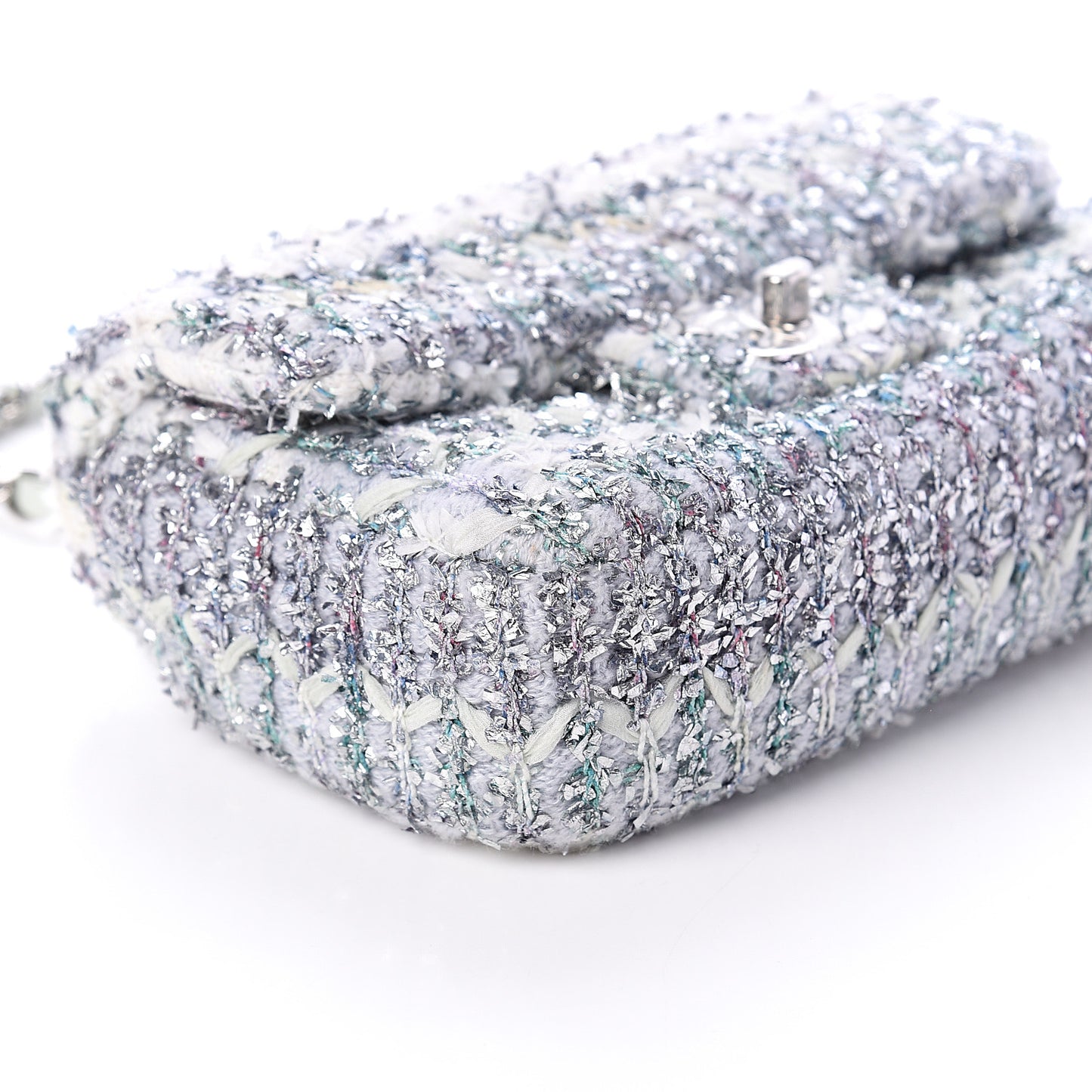 Tweed Quilted Mini Rectangular Flap Light Green Silver White