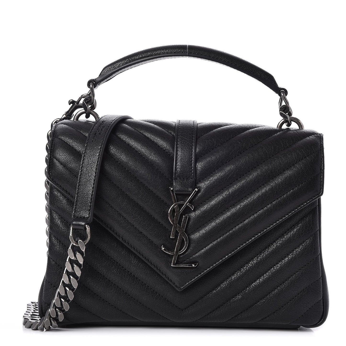 Sheepskin Matelasse Chevron Monogram Medium College Bag Black