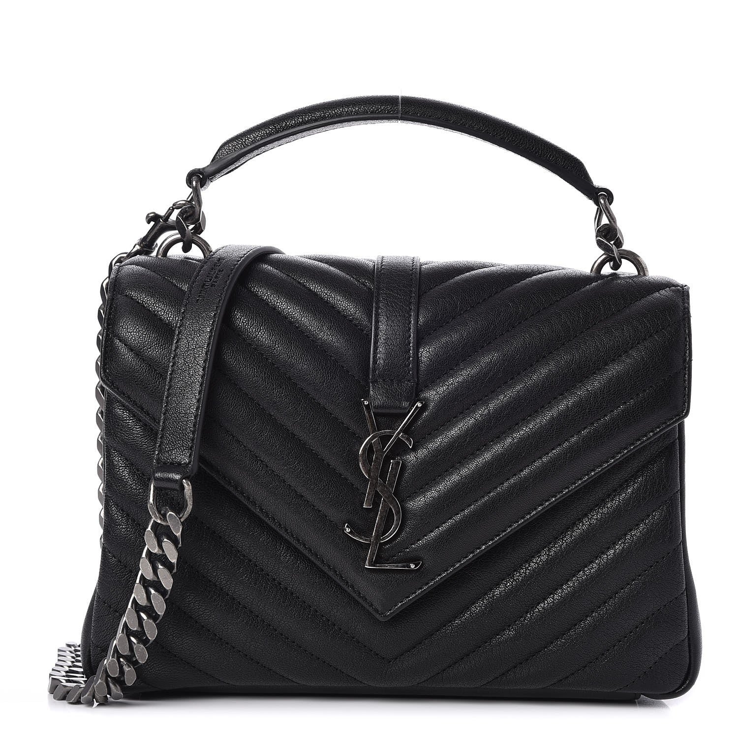 Saint Laurent Sheepskin Matelasse Chevron Monogram Medium College Bag Black 1 of 6