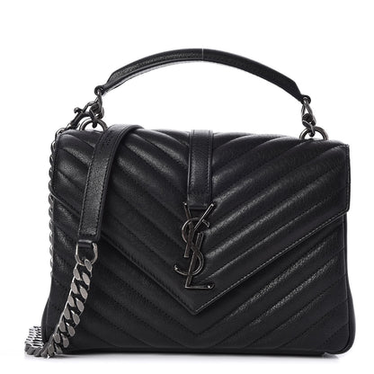 Saint Laurent Sheepskin Matelasse Chevron Monogram Medium College Bag Black 1 of 6