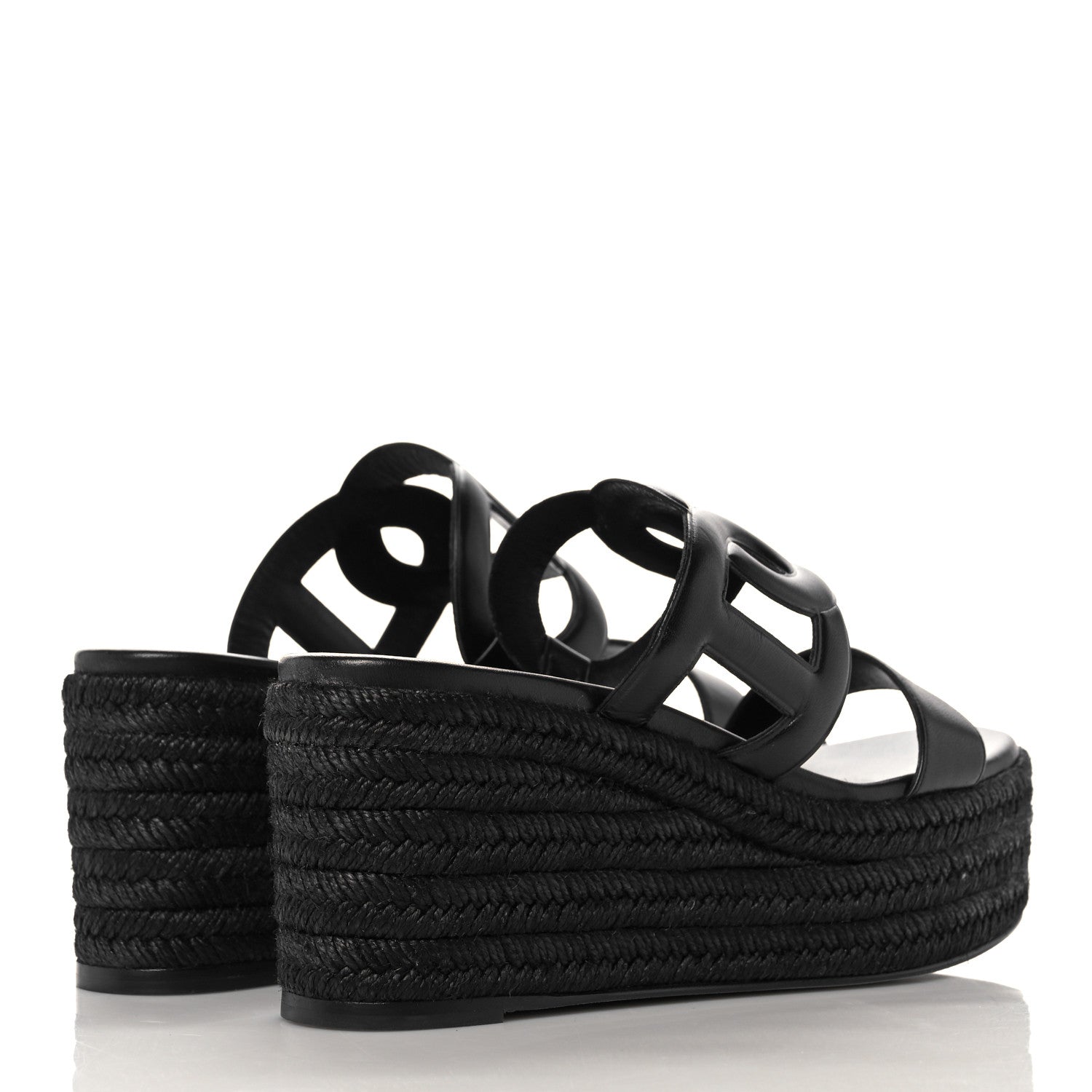 Hermes Nappa Ithea Espadrille Wedge Sandals 39 Black 4 of 9