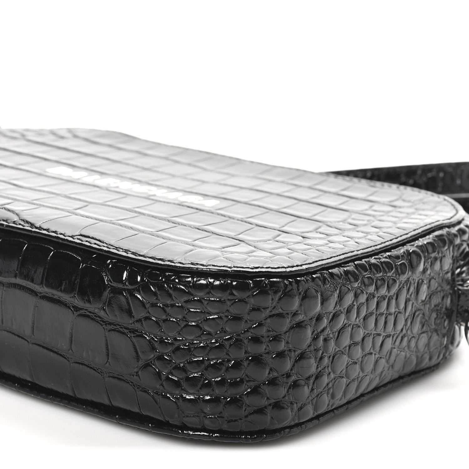 Balenciaga Shiny Calfskin Logo Crocodile Embossed S Everyday Camera Bag with Handle Black 8 of 8