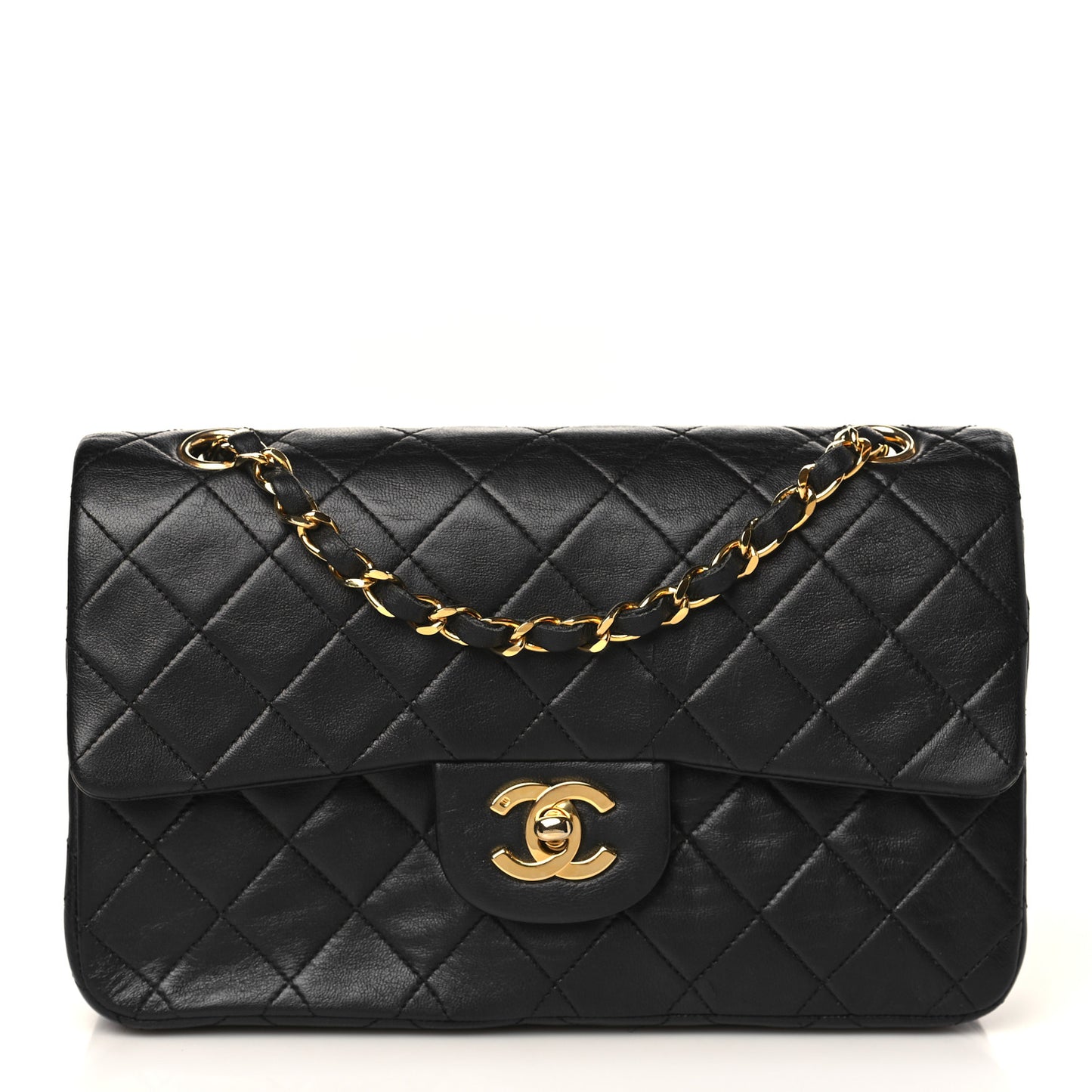 Lambskin Quilted Medium Double Flap Black