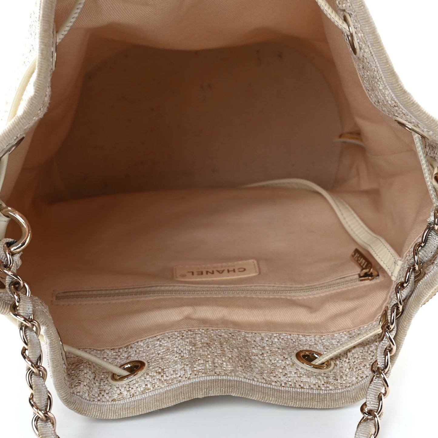 Lurex Boucle Deauville Drawstring Bag Ivory
