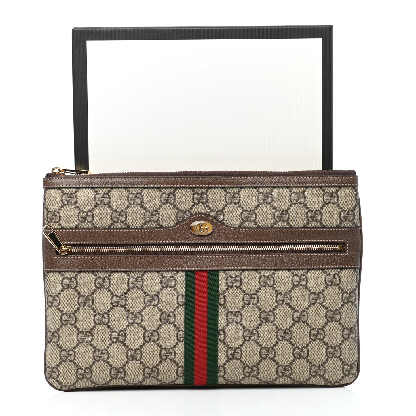 GG Supreme Monogram Large Ophidia Pouch Clutch Brown