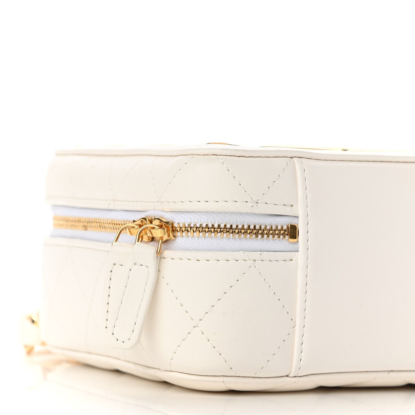 Lambskin Quilted Golden Plate Vanity Case White Gold