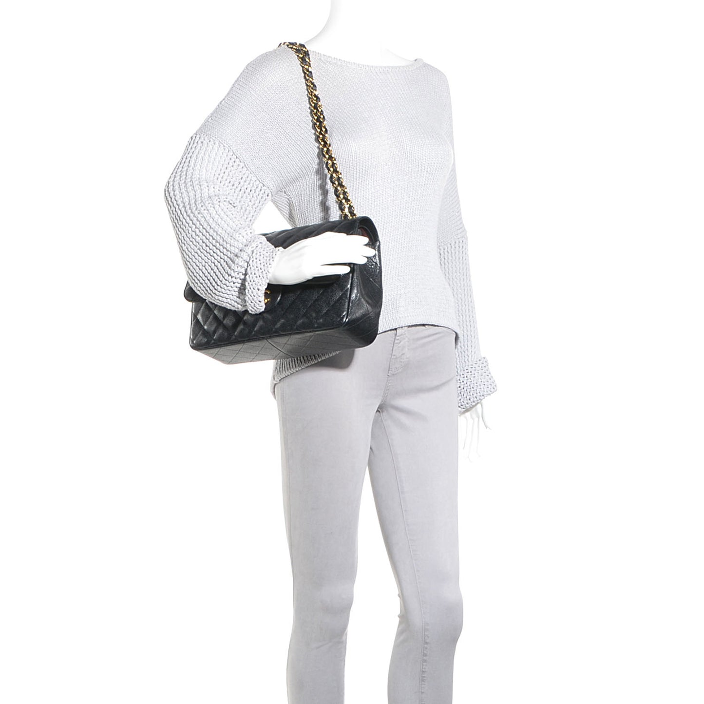 Caviar Quilted Jumbo Double Flap Black