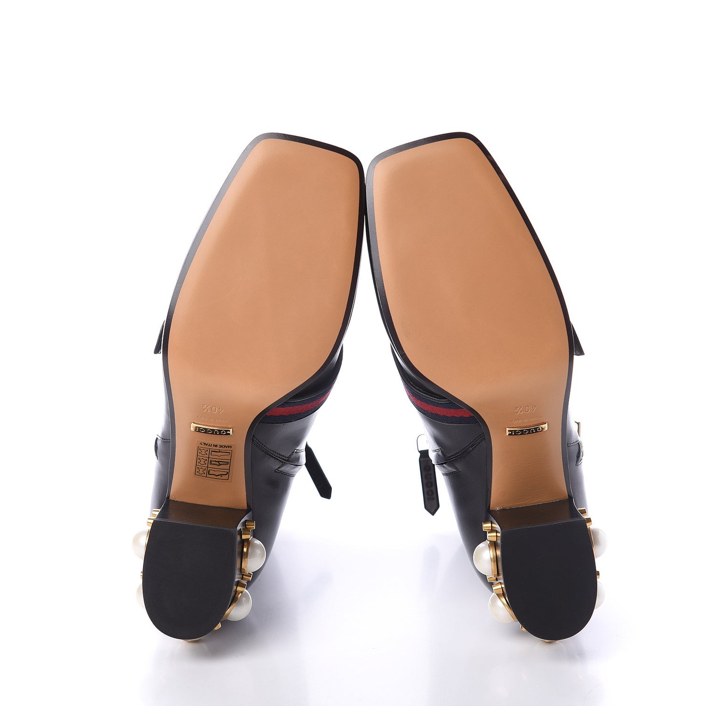 Betis Glamour Calfskin Web Pearl Embellished Peyton 75mm Ankle Boots 40.5 Black