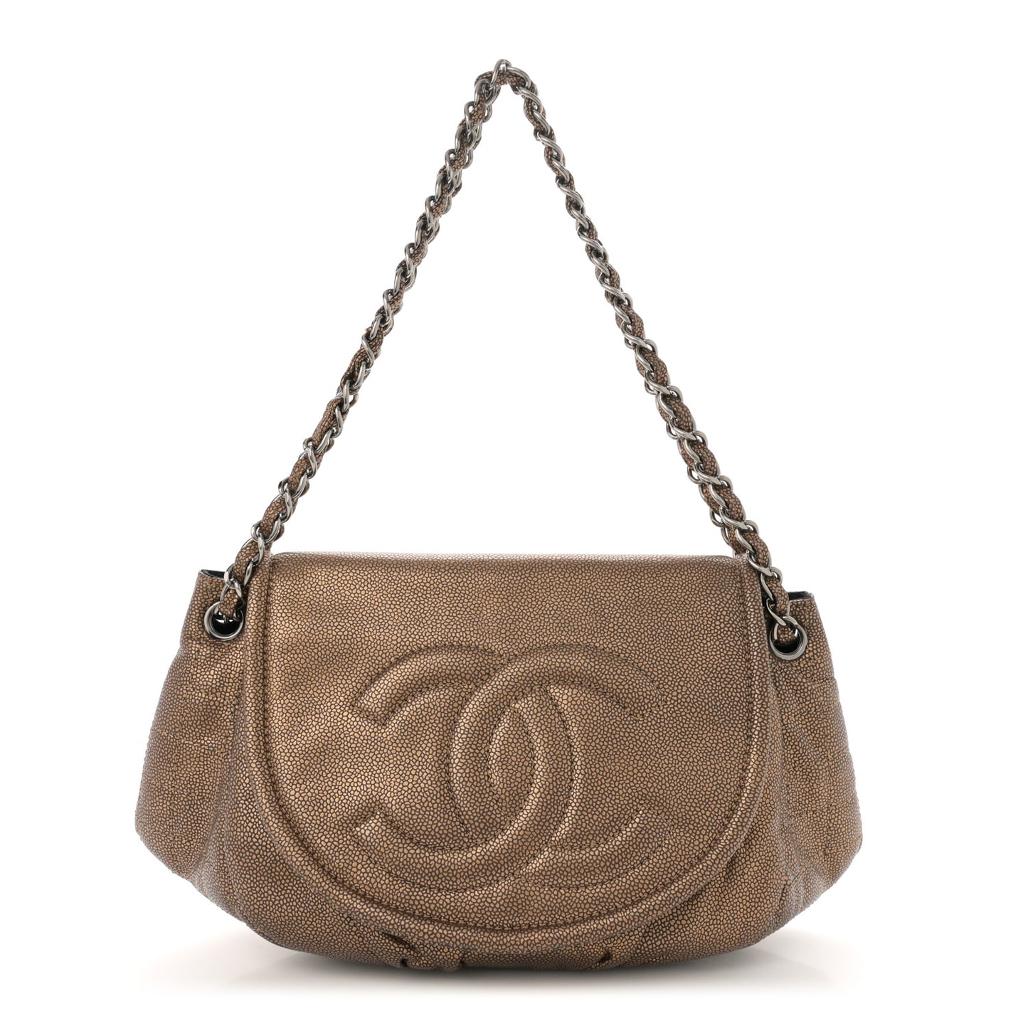 Metallic Caviar Half Moon Large Flap Bronze