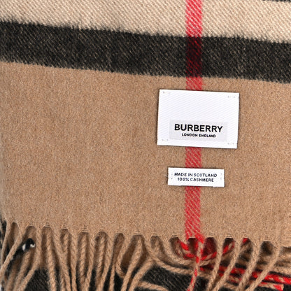 Burberry Cashmere Giant Heritage Check Fringe Scarf Camel 3 of 3
