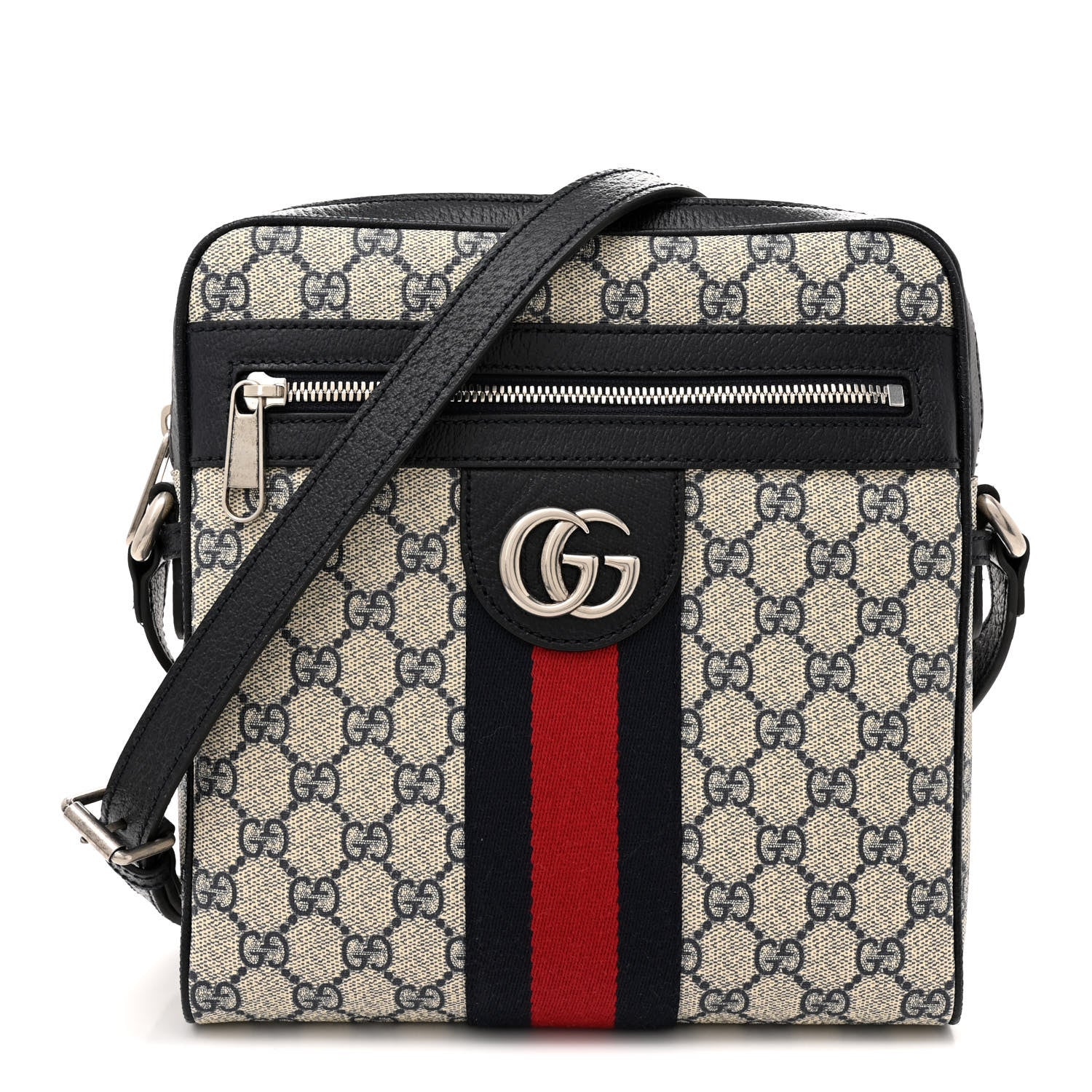 Gucci GG Supreme Monogram Textured Dollar Calfskin Web Small Ophidia Messenger Bag Beige Blue 1 of 10