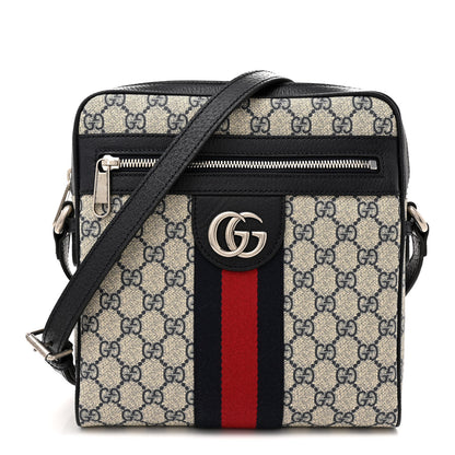 Gucci GG Supreme Monogram Textured Dollar Calfskin Web Small Ophidia Messenger Bag Beige Blue 1 of 10