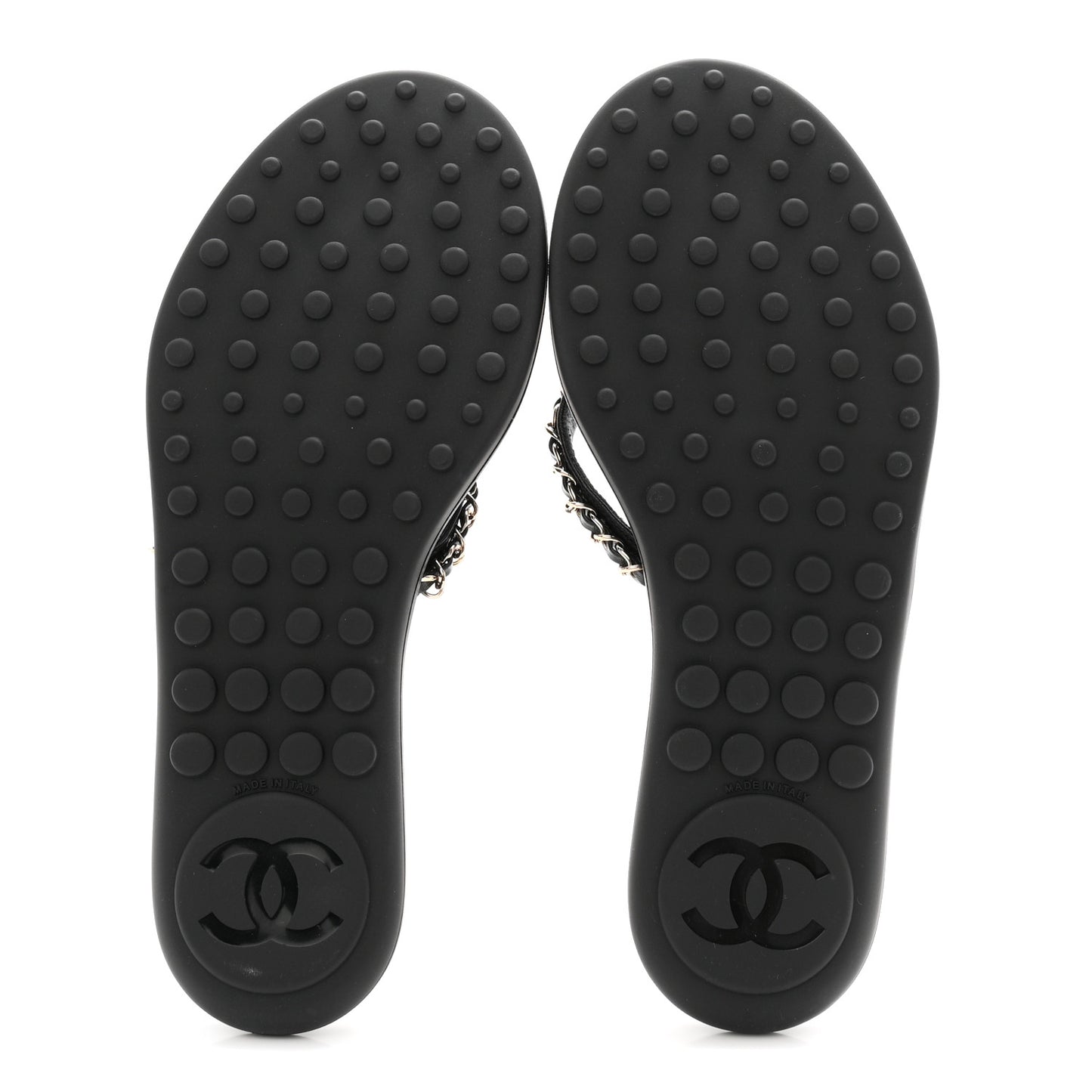 Lambskin CC Chain Thong Sandals 39 Black