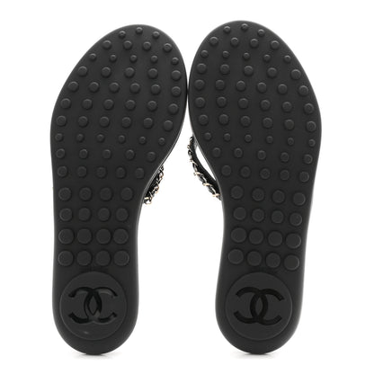 Chanel Lambskin CC Chain Thong Sandals 39 Black 6 of 10