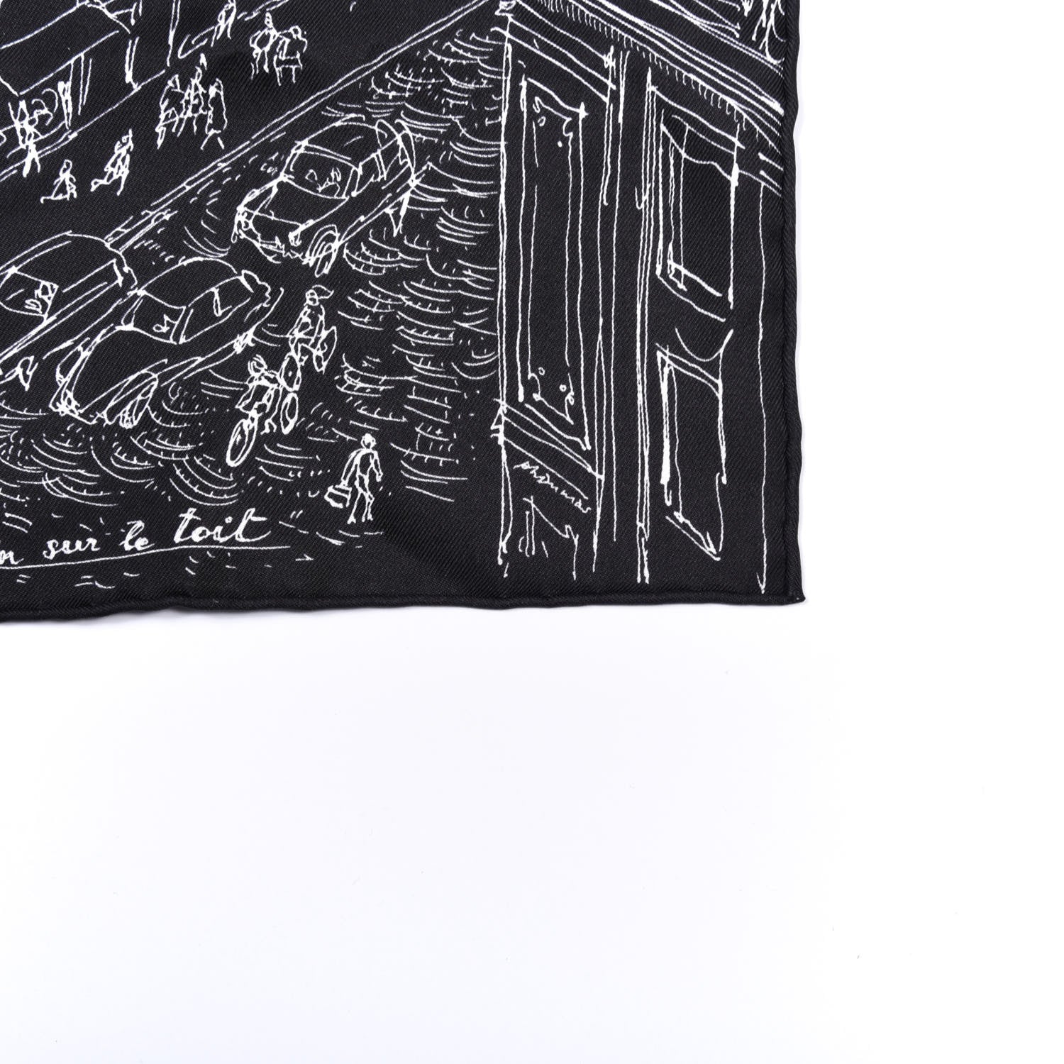 Hermes Silk Un Jardin Sur Le Toit Pocket Square Black White 5 of 6