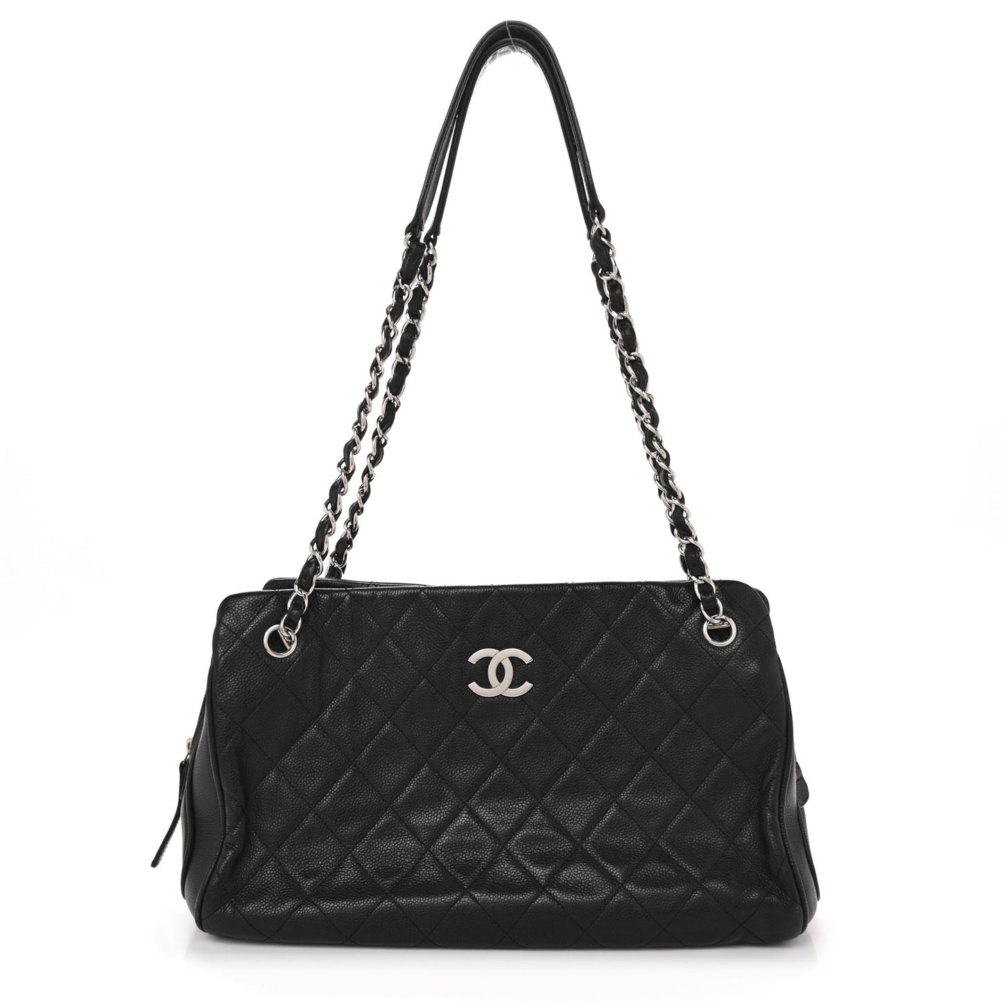 Caviar Quilted Shopping Tote Black