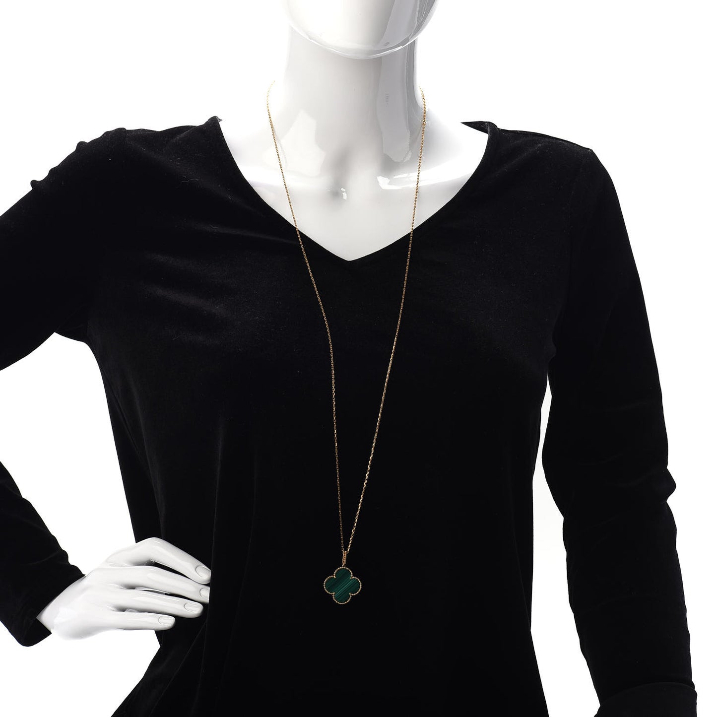 18K Yellow Gold Malachite Magic Alhambra Pendant Necklace
