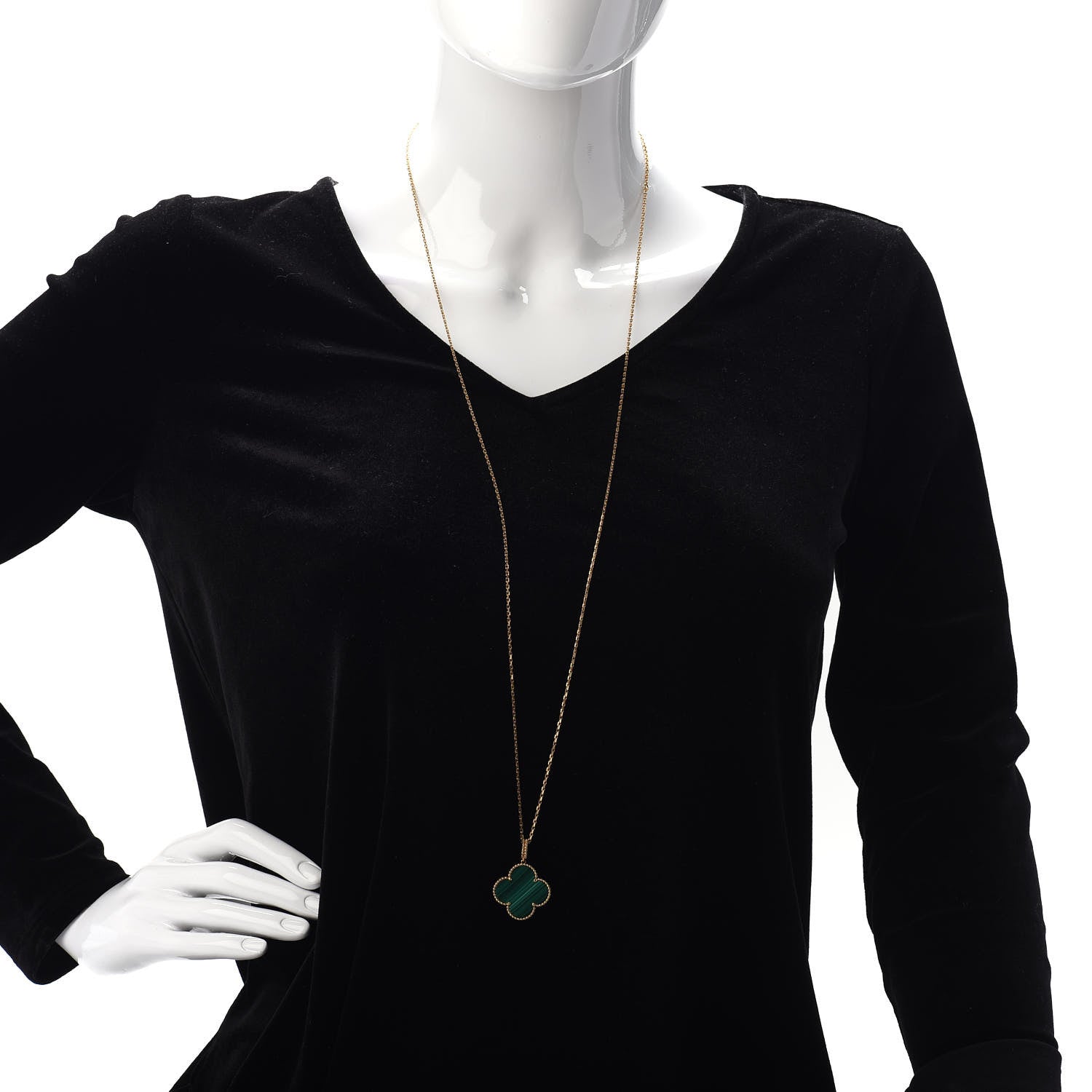 Van Cleef & Arpels 18K Yellow Gold Malachite Magic Alhambra Pendant Necklace 2 of 4