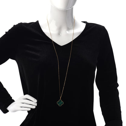 Van Cleef & Arpels 18K Yellow Gold Malachite Magic Alhambra Pendant Necklace 2 of 4