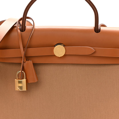 Hermes Military Toile Vache Hunter Herbag Zip Retourne 31 PM Chai Fauve 9 of 12