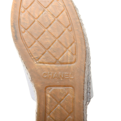 Chanel Iridescent Goatskin CC Espadrille Mules 38 Ivory Black 6 of 10