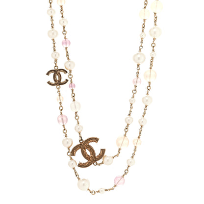 Chanel Beaded Pearl CC Long Strand Necklace Gold Purple 1 of 4