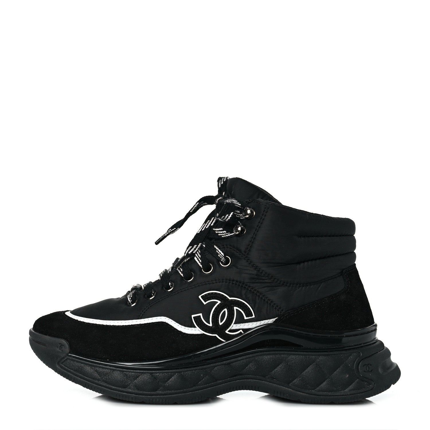 Chanel Fabric Calfskin Suede Womens CC Sneakers 38 Black 1 of 9