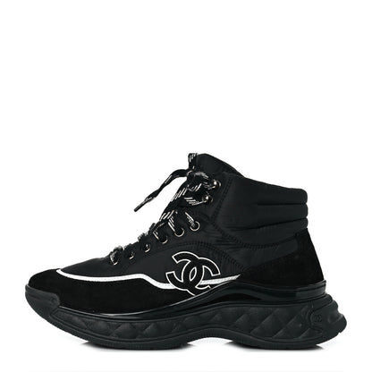 Chanel Fabric Calfskin Suede Womens CC Sneakers 38 Black 1 of 9