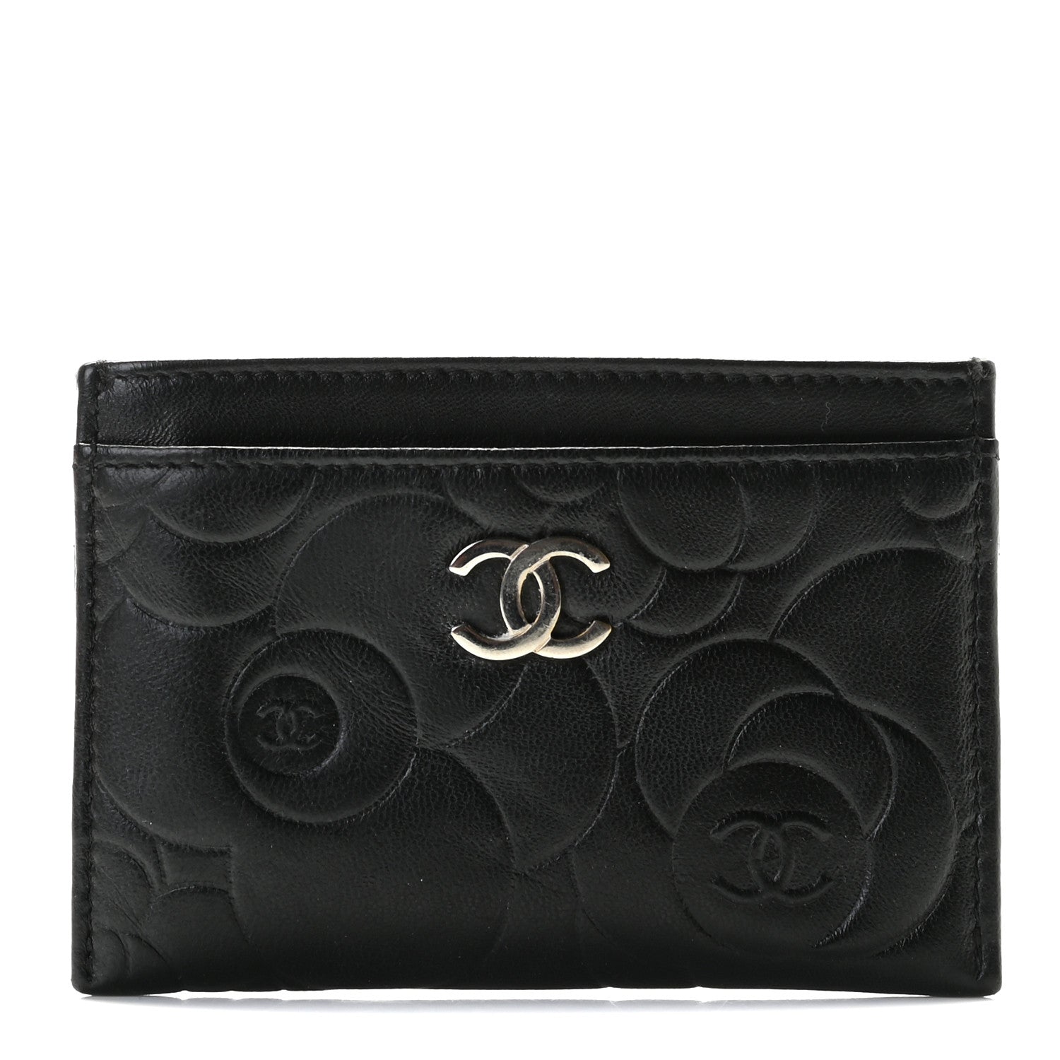 Chanel Lambskin Camellia Stitched Card Holder Black 1 of 8