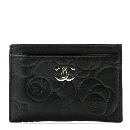 Chanel Lambskin Camellia Stitched Card Holder Black 1 of 8