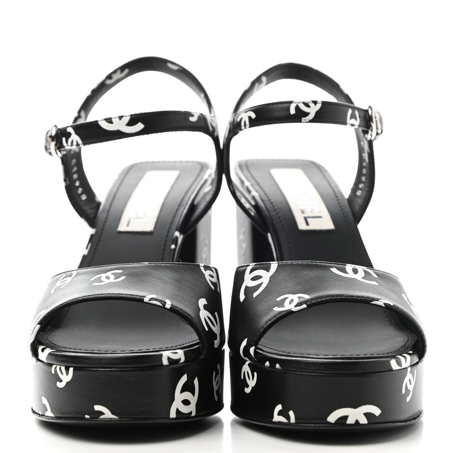 Printed Lambskin CC Platform Sandals 38 Black White