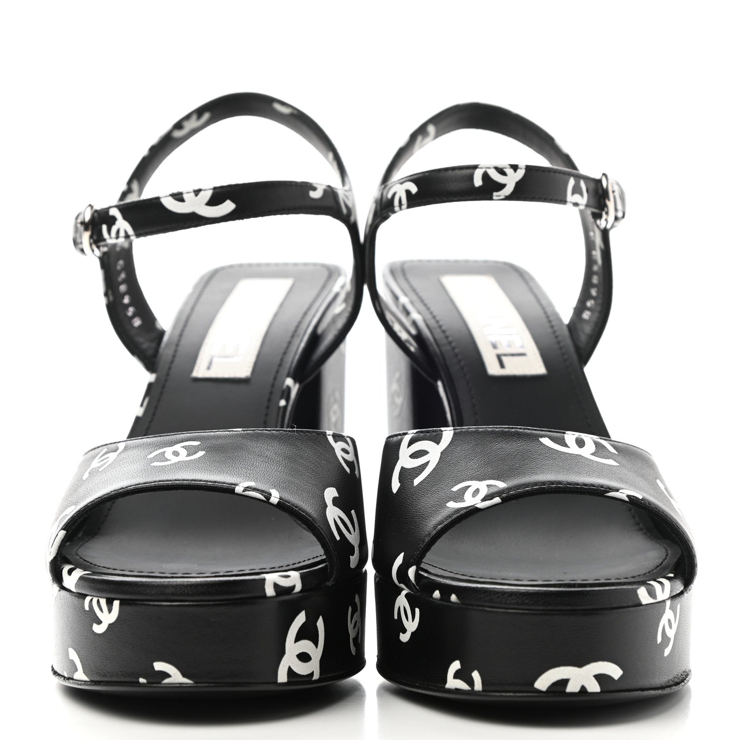 Chanel Printed Lambskin CC Platform Sandals 38 Black White 2 of 12