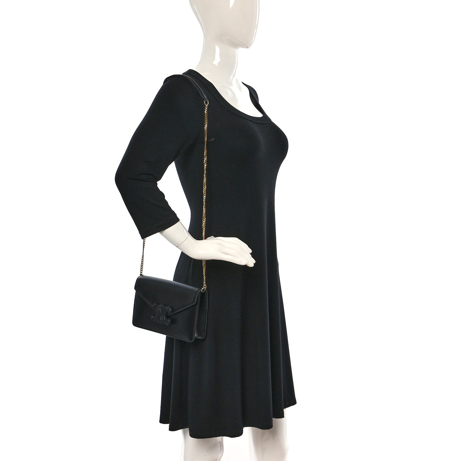 Celine Shiny Calfskin Cuir Triomphe Wallet on Chain Black 2 of 8