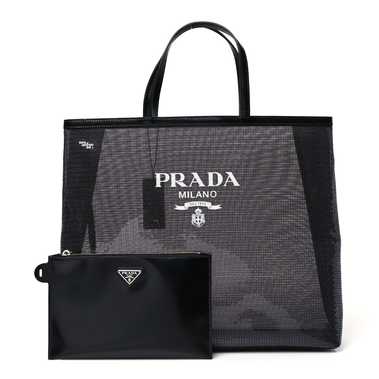 Mesh Sequin Spazzolato Logo Tote Black