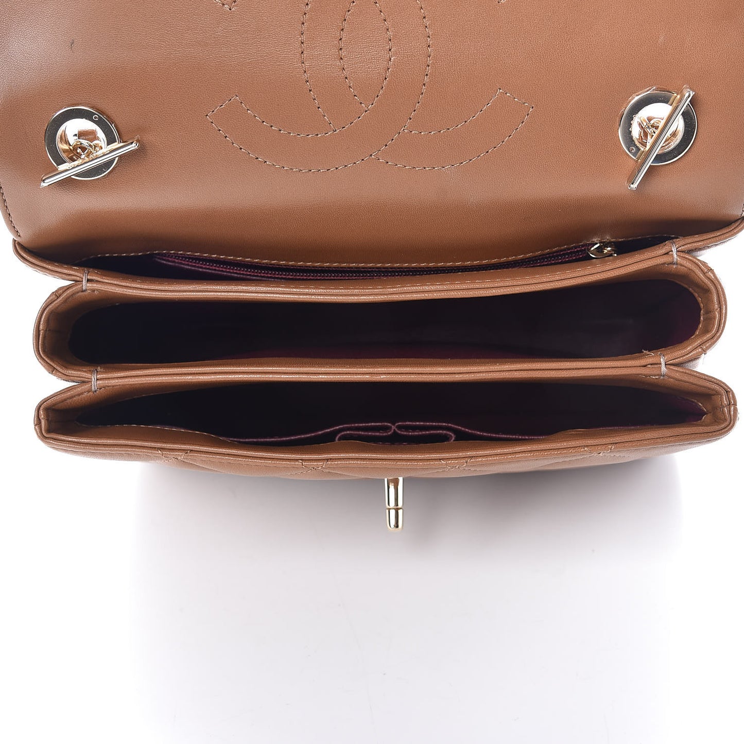 Lambskin Quilted Small Trendy CC Flap Dual Handle Bag Camel