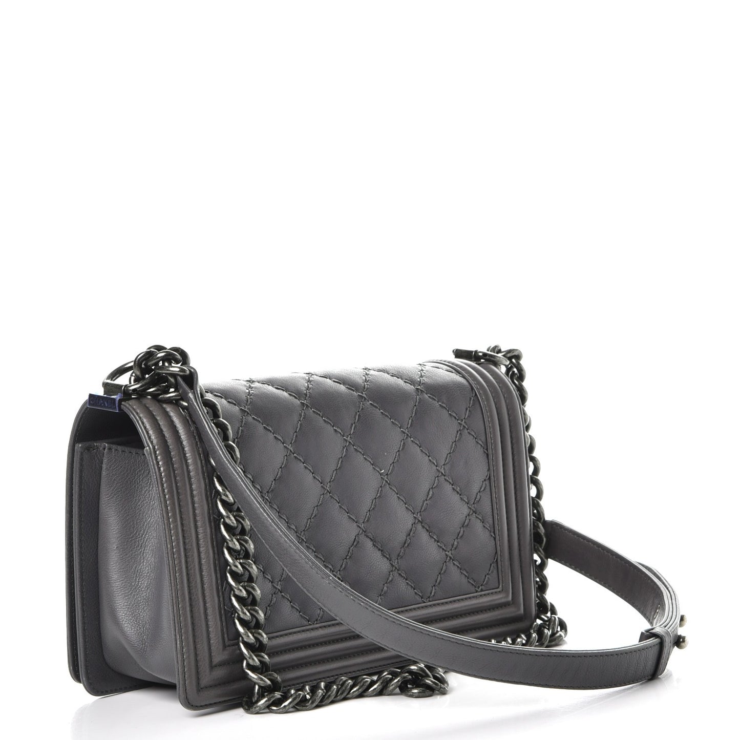 Calfskin Double Stitch Medium Boy Flap Grey