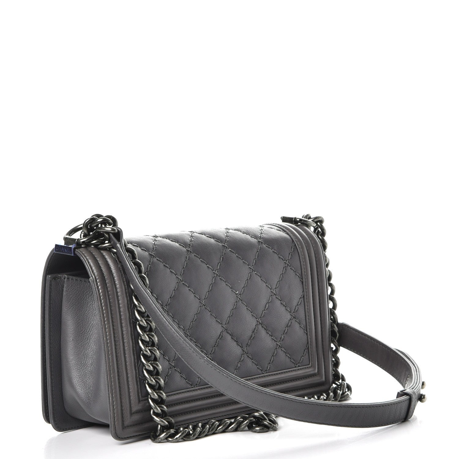 Chanel Calfskin Double Stitch Medium Boy Flap Grey 4 of 11