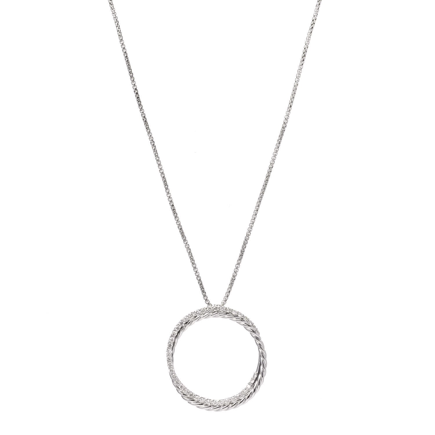 David Yurman Sterling Silver Diamond Crossover Circle Pendant Necklace 1 of 5