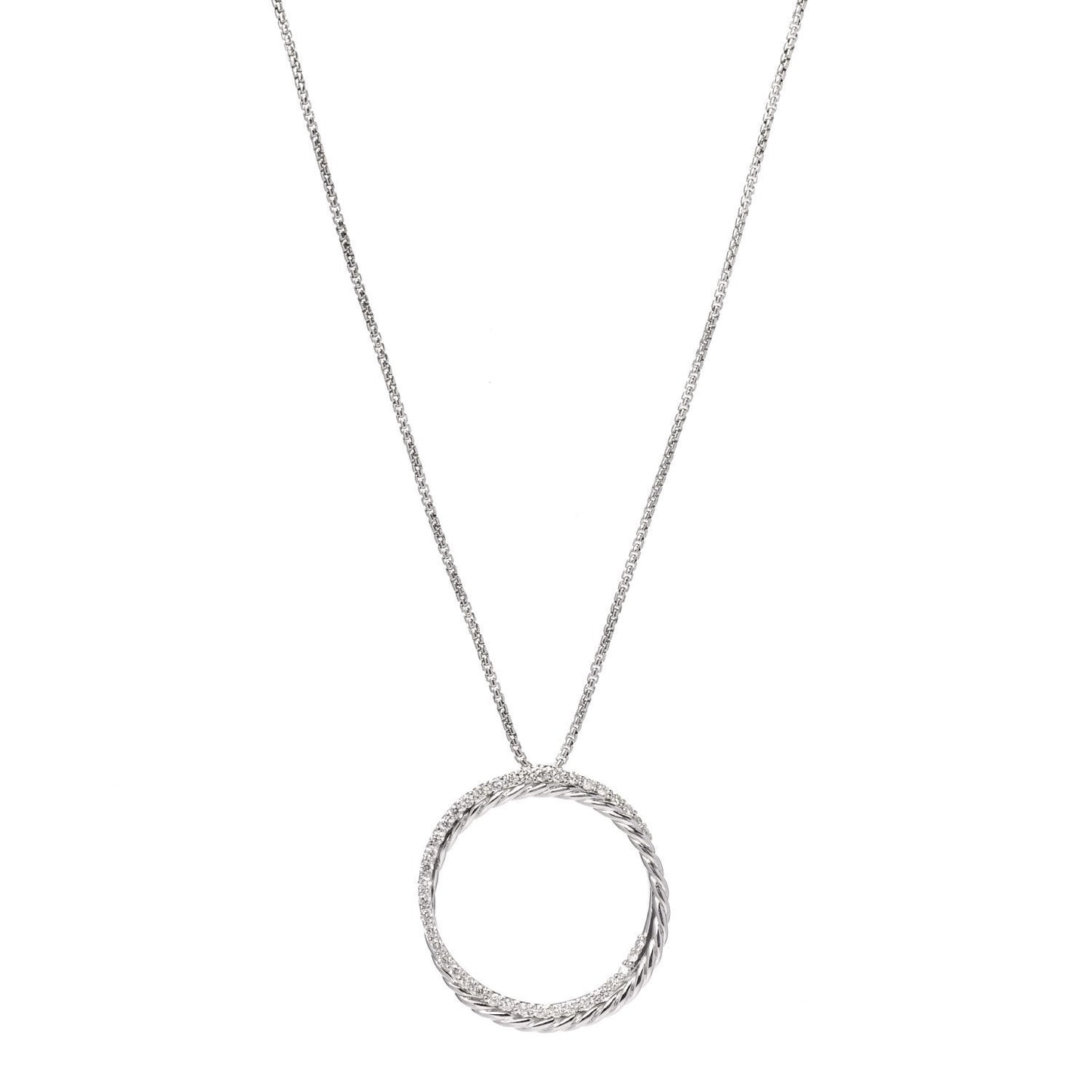 Sterling Silver Diamond Crossover Circle Pendant Necklace
