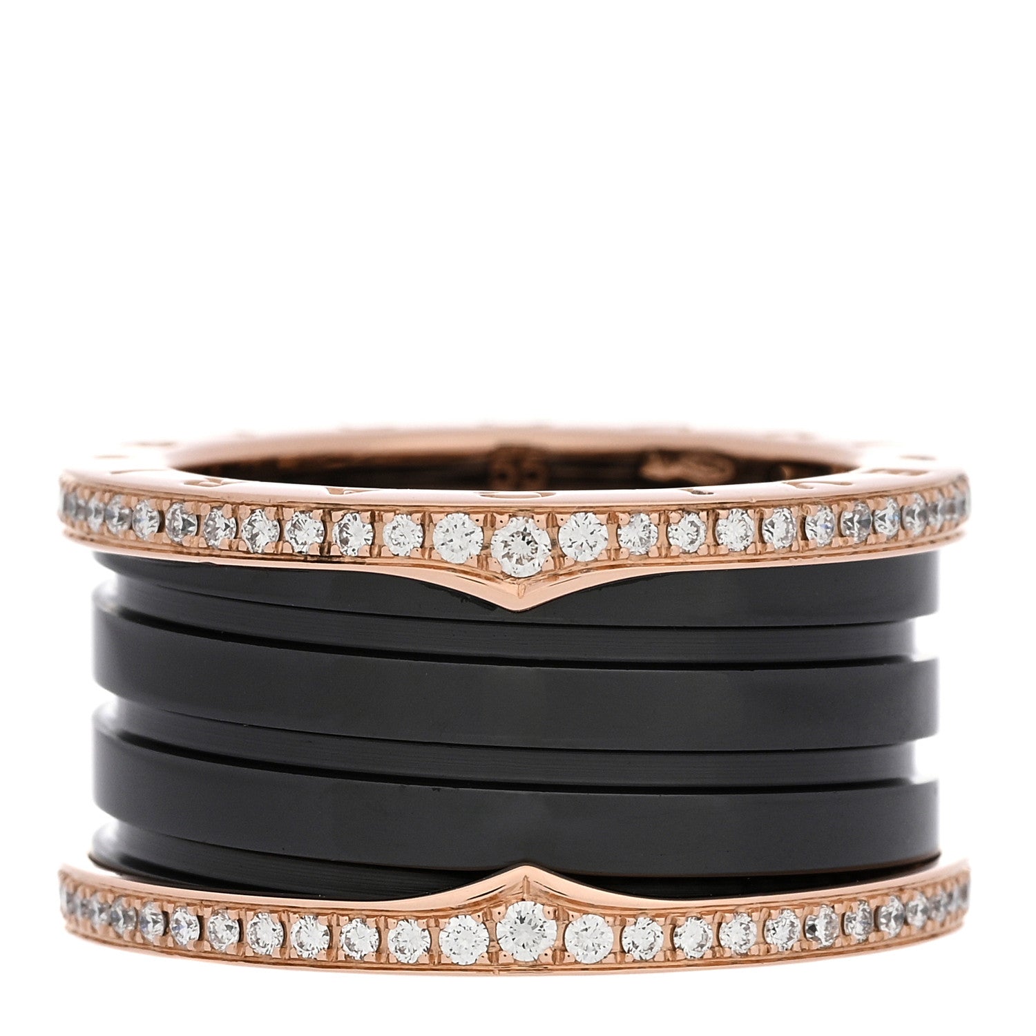Bulgari 18K Rose Gold Black Ceramic Diamond B.Zero1 Four-Band Ring 55 7.25 1 of 6