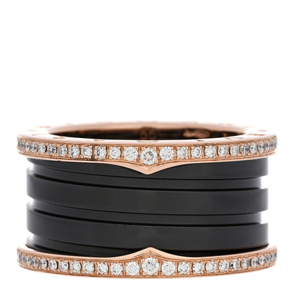 Bulgari 18K Rose Gold Black Ceramic Diamond B.Zero1 Four-Band Ring 55 7.25 1 of 6