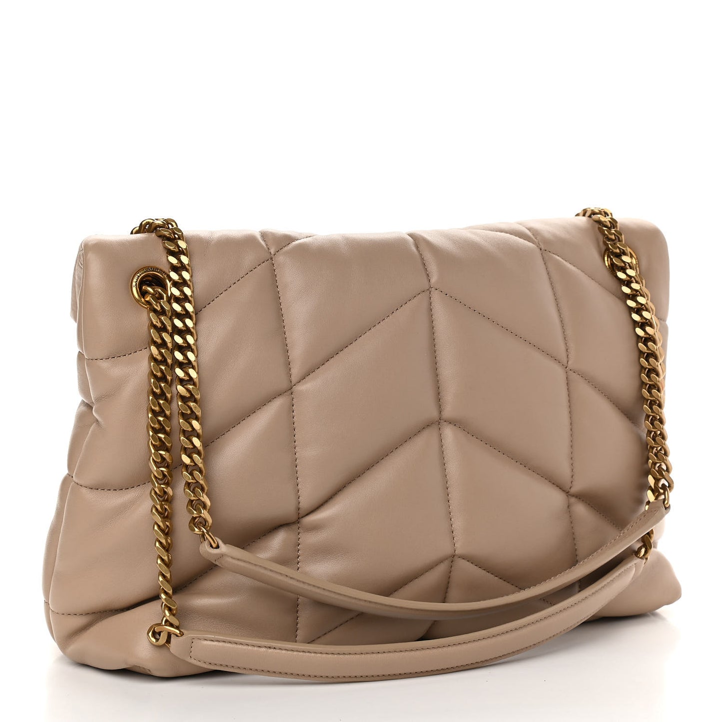 Lambskin Quilted Medium Loulou Puffer Monogram Chain Satchel Dark Beige