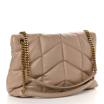 Saint Laurent Lambskin Quilted Medium Loulou Puffer Monogram Chain Satchel Dark Beige 3 of 11