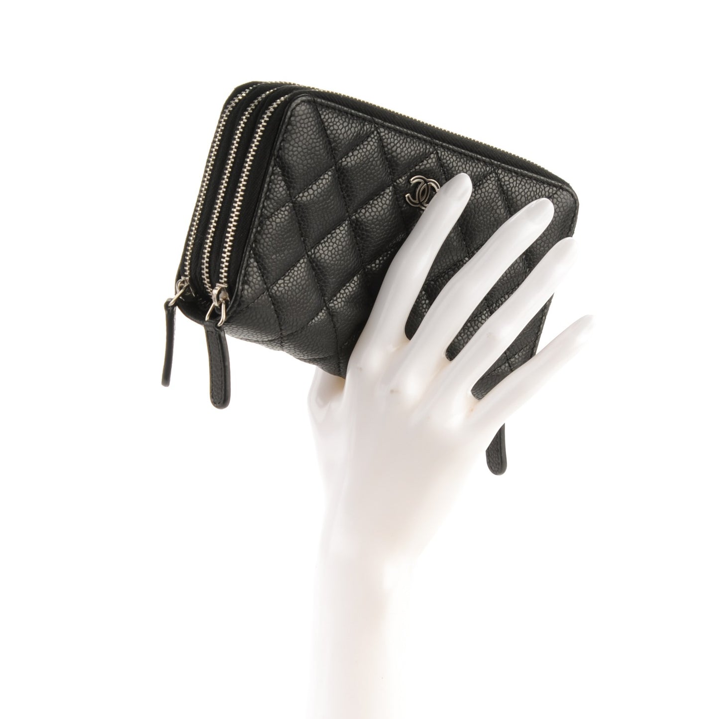 Caviar Quilted Zip Around Phone Holder Black