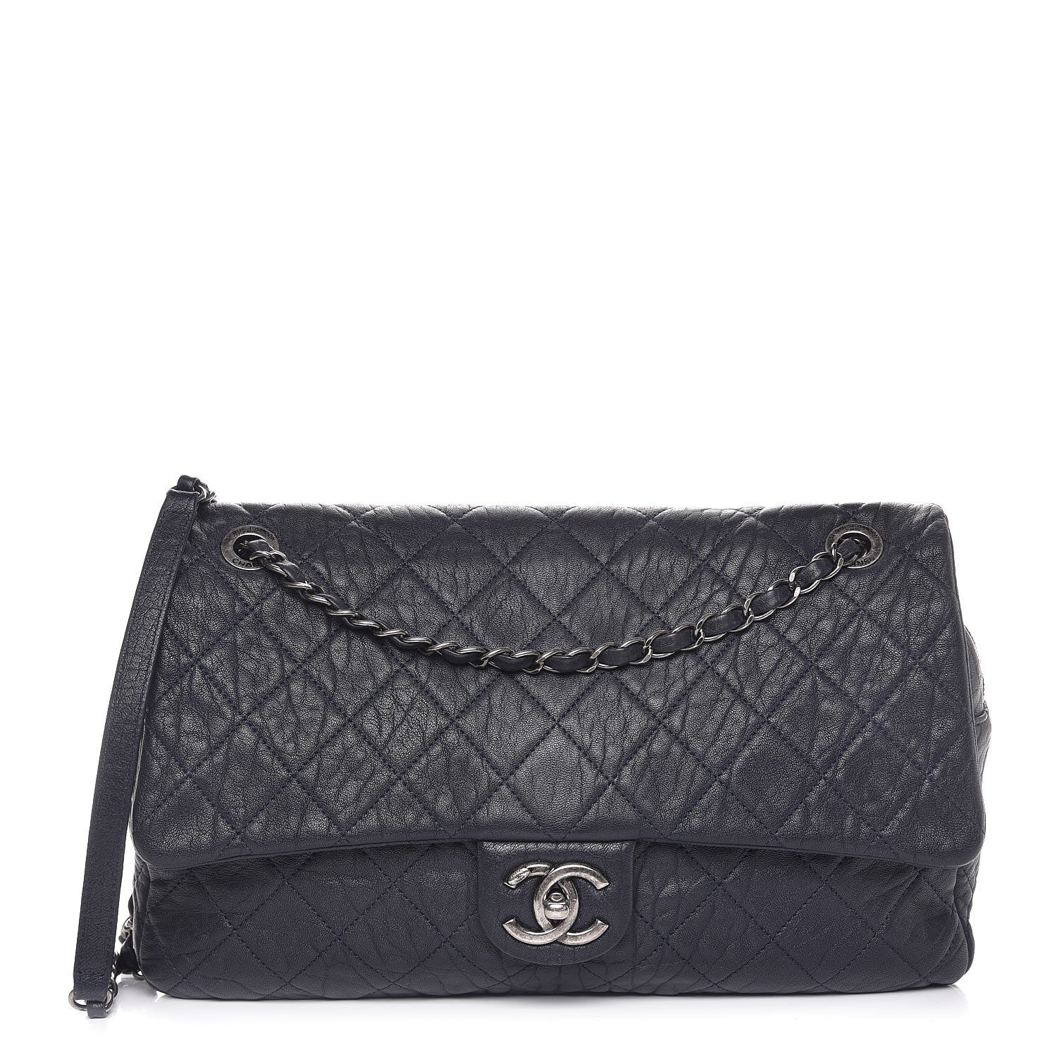 Chanel Sheepskin Quilted Jumbo Easy Flap Navy Blue 1 of 7