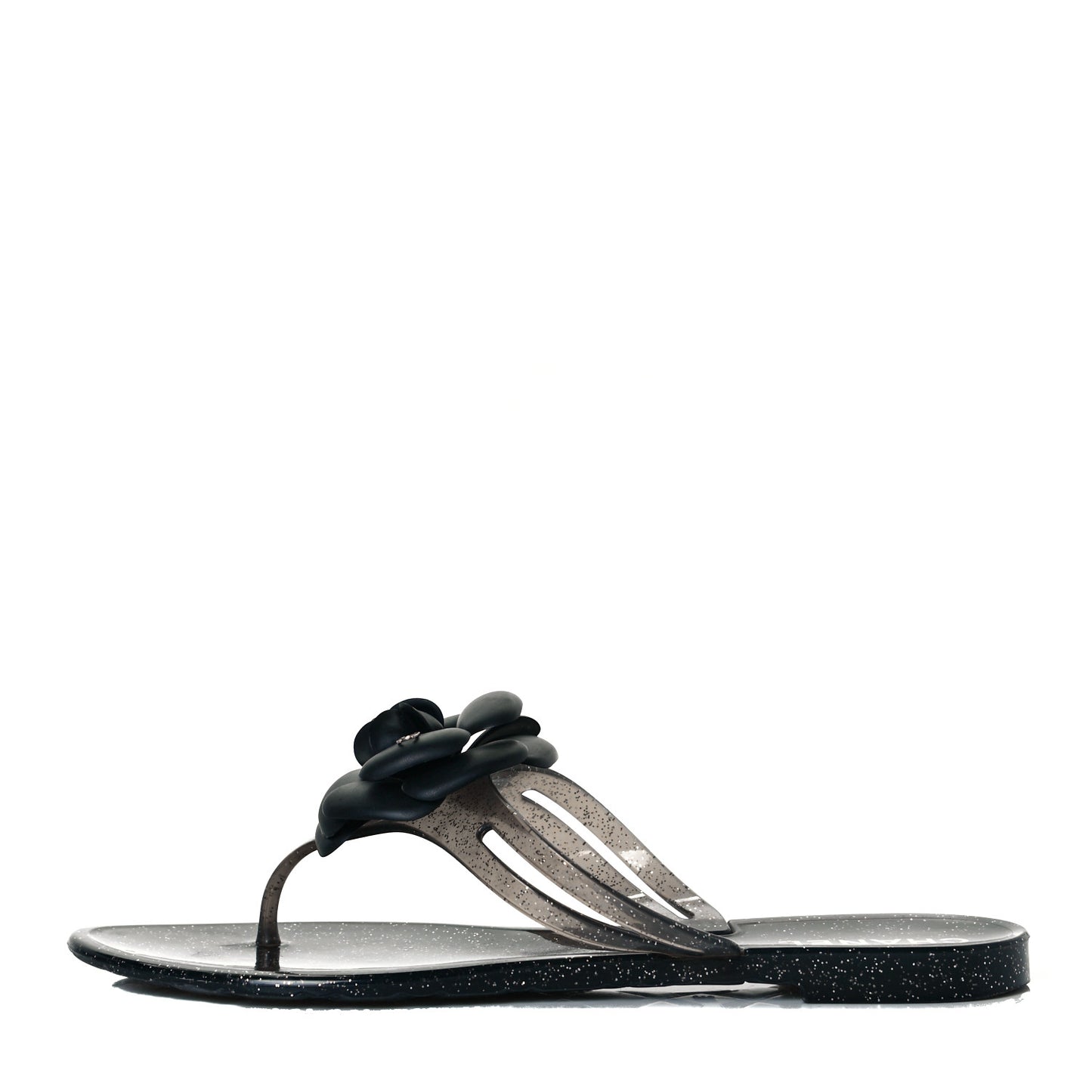 Jelly Quilted Camellia Thong Sandals 39 Black