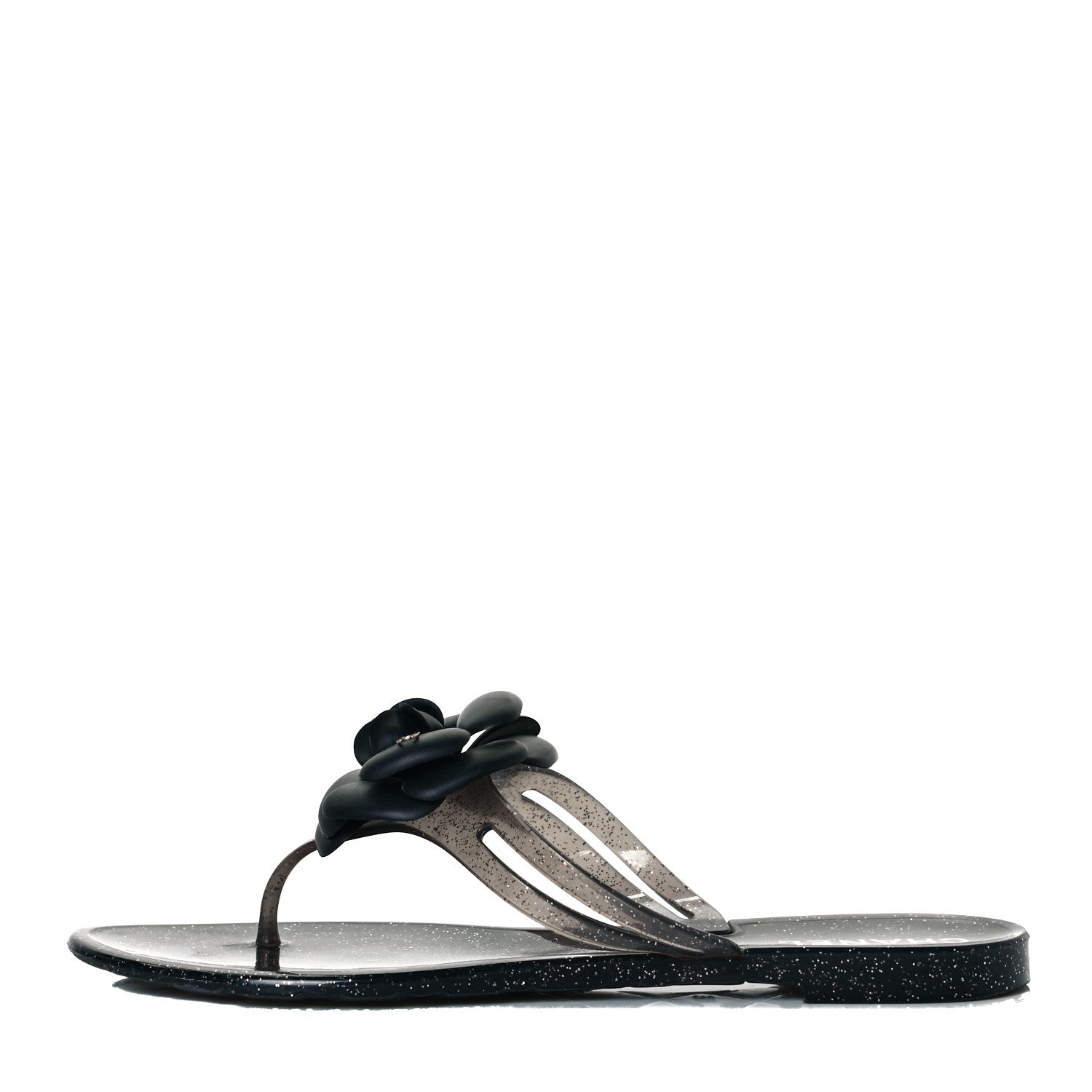 Chanel Jelly Quilted Camellia Thong Sandals 39 Black 1 of 7