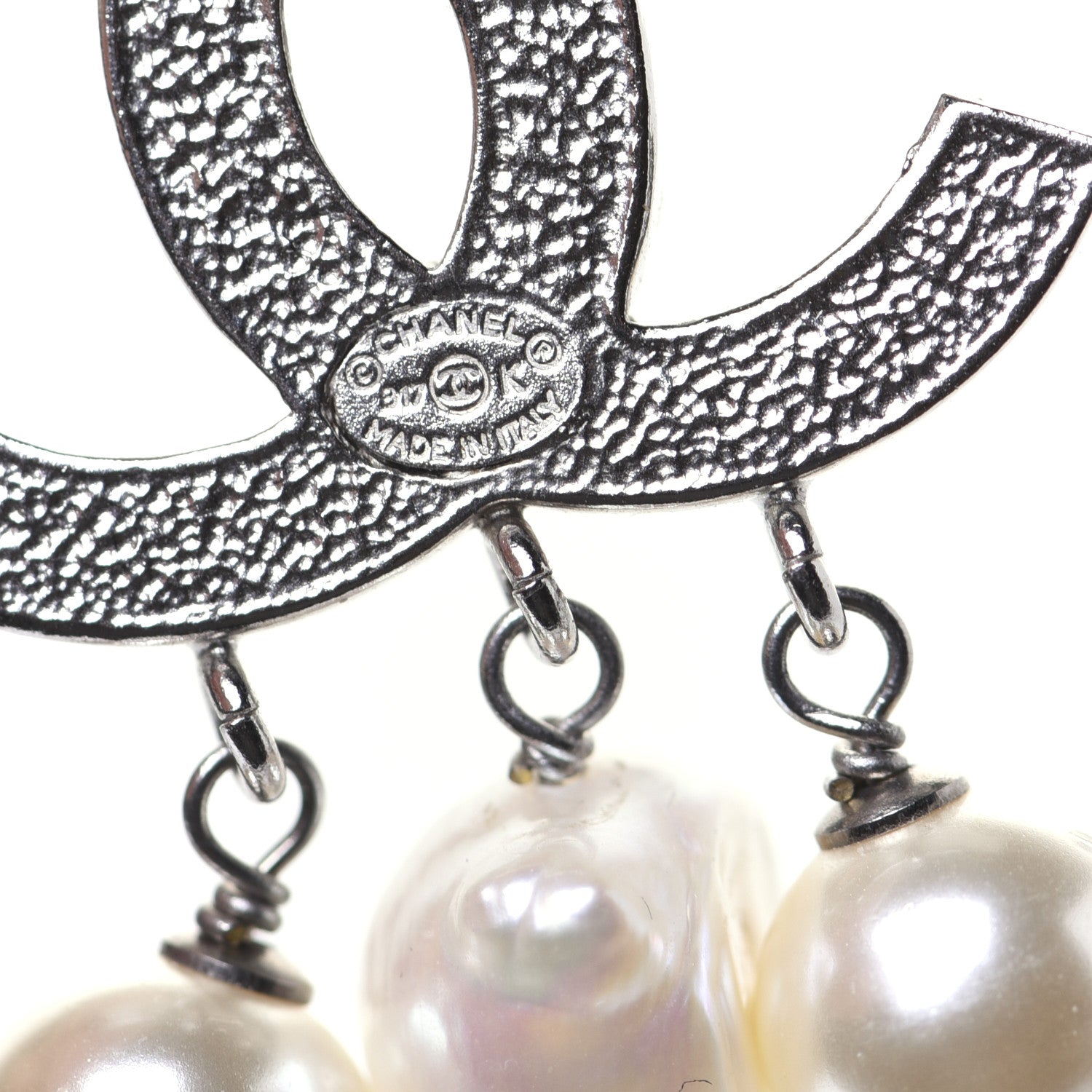 Chanel Crystal Pearl CC Drop Earrings Silver 8 of 9
