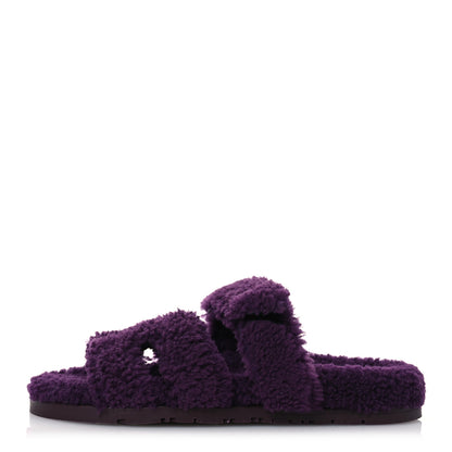 Hermes Woolskin Womens Chypre Sandals 39 Violet Fonce 1 of 8